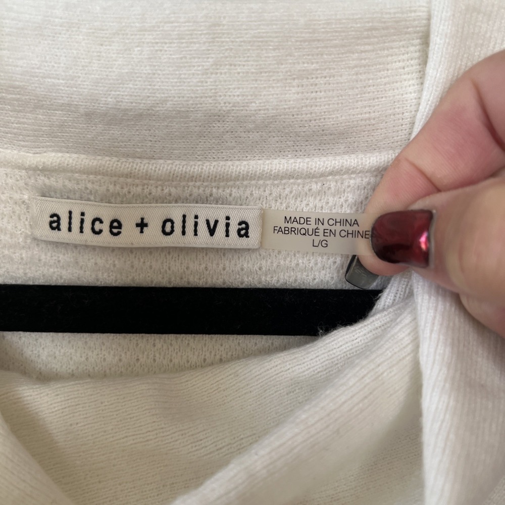 Alice + Olivia Cowl Neck Sweater Dress Women L Body Con Fitted Off White Long - Picture 5 of 10